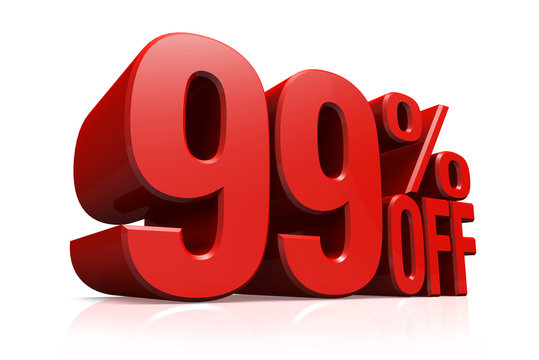 3D render red text 99 percent off.