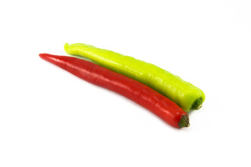 Red and green pepper isolated on a white background
