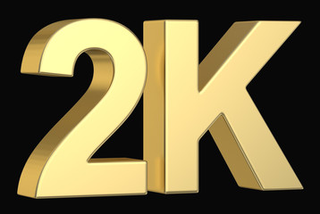 Golden 3D 2K symbol isolated with clipping path