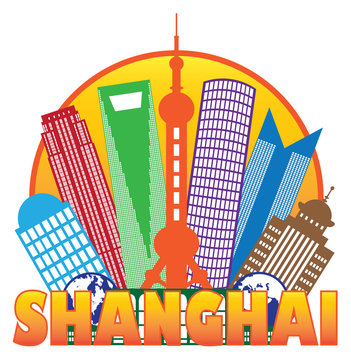 Shanghai City Skyline Color Circle Outline Vector Illustration