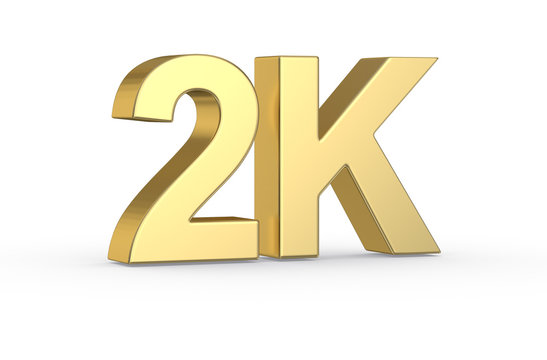 Golden 3D 2K symbol isolated with clipping path