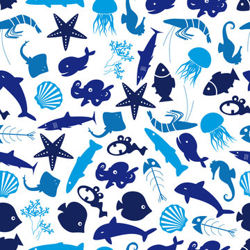 fish and sea life seamless pattern eps10