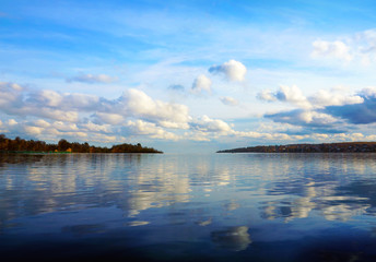 Cloudy scenery on the river Volga - 68748576