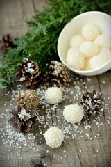 Homemade candies with coconut.