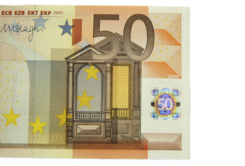 One of fifty euro banknote isolated on the white background