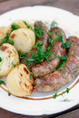 Grilled sausages and potatoes