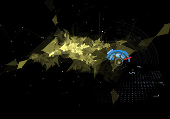 abstract black mesh triangle and gear technology background