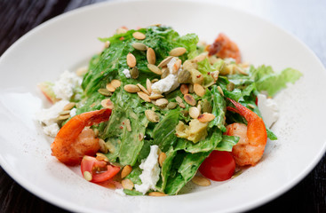 Caesar salad with prawns