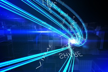 Obraz premium Blue light beams over skyscrapers