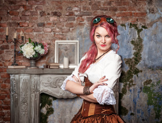 Beautiful steampunk woman posing