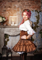 Beautiful steampunk woman posing