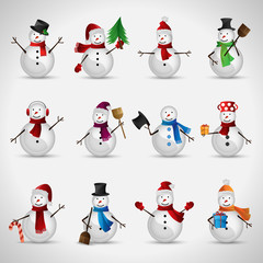 Snowman Set - Isolated On Gray Background