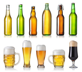 set with different beer isolated on white background