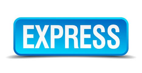 express blue 3d realistic square isolated button
