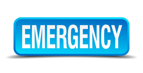 emergency blue 3d realistic square isolated button