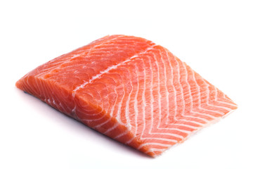 fresh salmon steak over white background