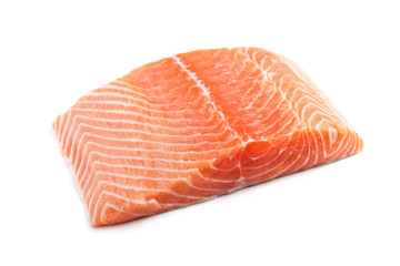 fresh salmon steak over white background