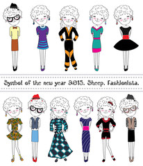 Collection of sheep. Fashionable characters. Symbol 2015.