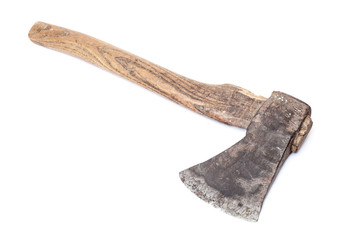 Old axe on white background