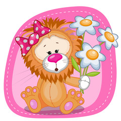 Lion girl with flowers