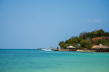 island coast port speed boat