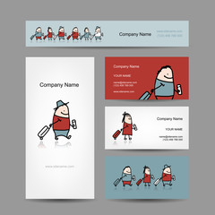 Design of business cards, traveler with suitcase