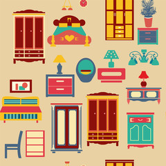 seamless pattern with bedroom set furniture -illustration