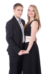 Half length portrait of teenage couple in formal clothes isolate