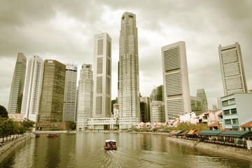 Fototapeta na wymiar Singapore City. Cross processed filtered tone.