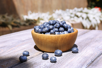 Fresh blueberries on wooden table