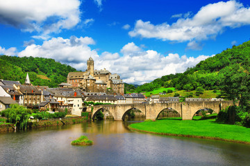 Fototapeta premium Estaing - one of the most beautiful picturesque villages in France. Aveyron department in the Occitanie region of Southern France