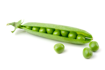 fresh green peas isolated on a white background