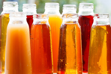 different bottles of juice