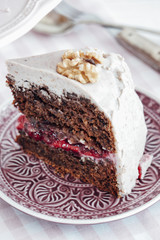 Vegan Walnut Lingonberry Cake with Cashew nut + Almond Frosting