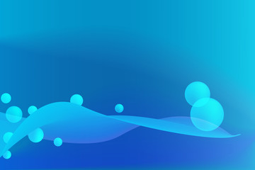 Elegant blue waves and bubbles on blue background