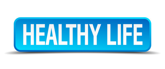 healthy life blue 3d realistic square isolated button