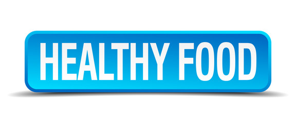 healthy food blue 3d realistic square isolated button