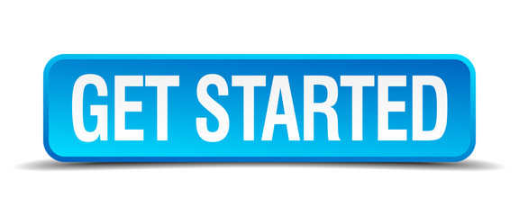 get started blue 3d realistic square isolated button