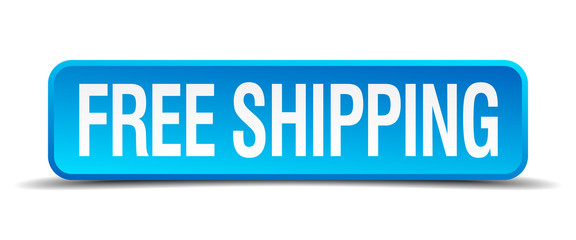 free shipping blue 3d realistic square isolated button