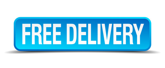 free delivery blue 3d realistic square isolated button