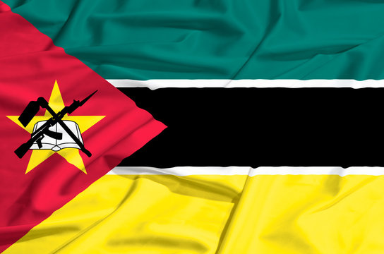 Mozambique flag on a silk drape waving