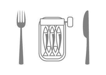 Grey sardines with cutlery on white background
