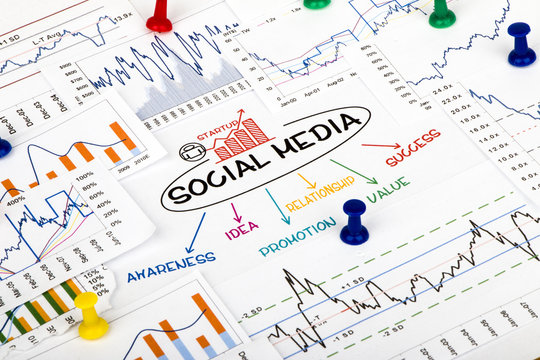 social media concept with financial and marketing charts
