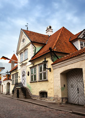 Fototapeta na wymiar Old houses on the Old city streets. Tallinn. Estonia...