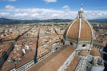 Florence Italy skyline with old Duomo church dome