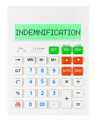 Calculator with INDEMNIFICATION on display isolated