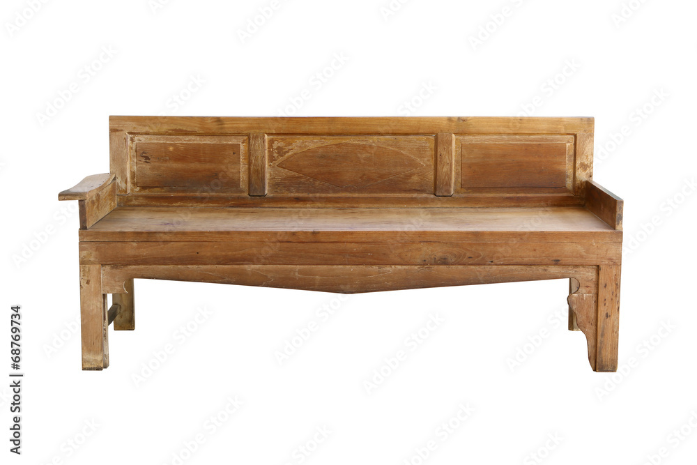 Wall mural vintage wooden sofa (with clipping path) isolated on white