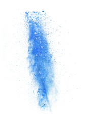Blue dust explosion isolated on white background