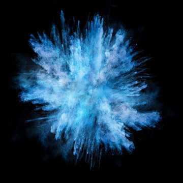 Blue dust explosion isolated on black background