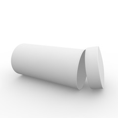 Empty white cylindrical box